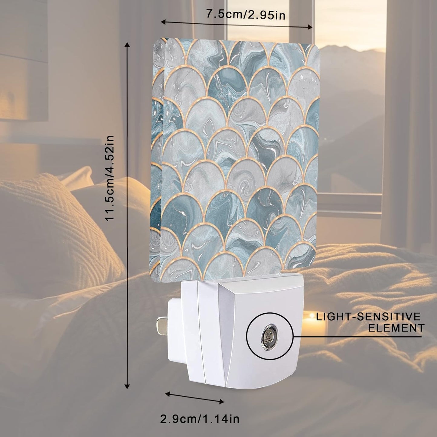 Mermaid Fish Scales Marble Night Light Plug-in LED Nightlights Auto Sensor Night Lamp Dusk-to-Dawn Lamp Home Decor for Nursery Children Girls Boys