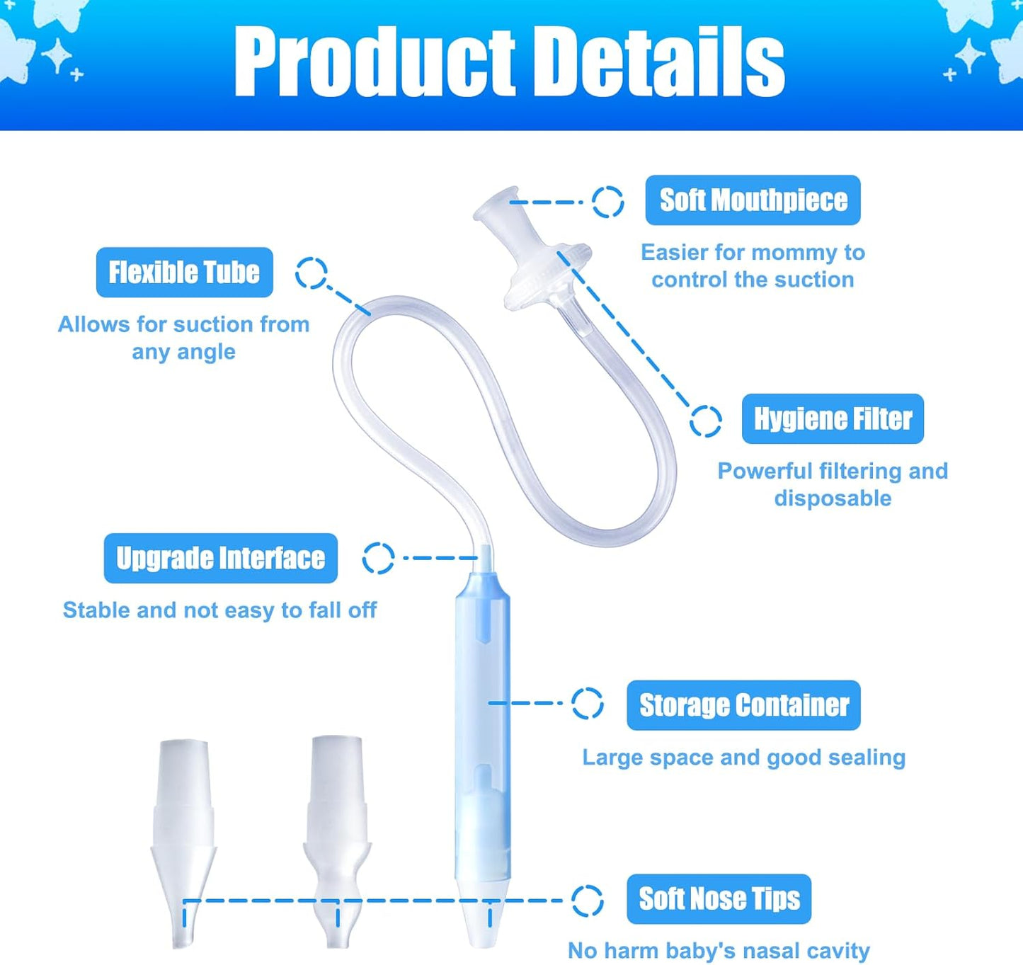 Baby Nasal Aspirator with 25 Hygiene Filters 2 Silicone Tips with Nose Cleaning Tweezer
