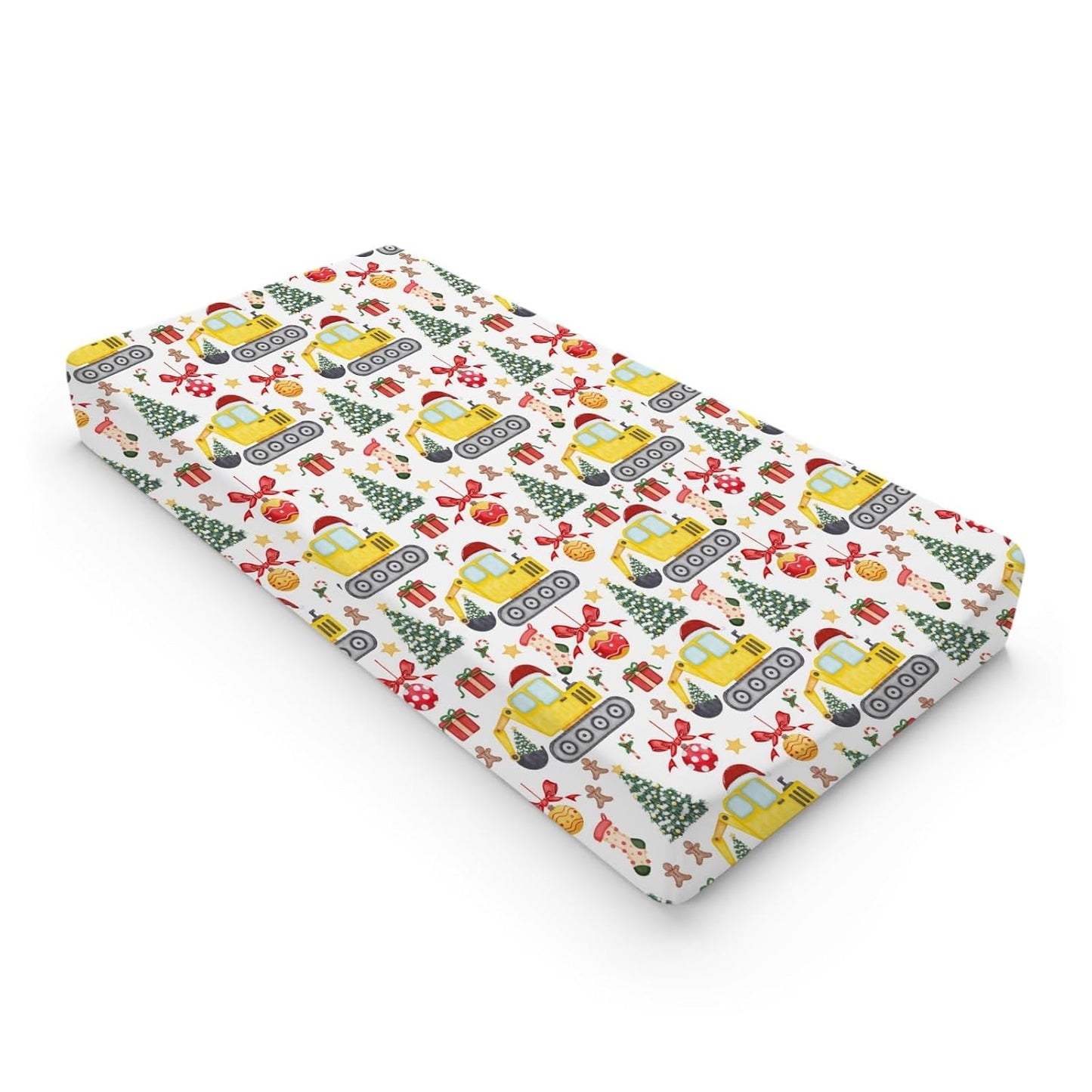 Christmas Truck Excavator Tractor Changing Pad Cover Construction Trucks Fitted Baby Change Table Sheets for Boys Girls Soft Winter Xmas Gift Stretch Fitted Changing Table Mats Cover 32''x16''