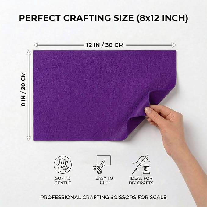 Soft Purple Felt Fabric Sheets for Crafts, 8 x 12 Inch Felt Squares, Patchwork