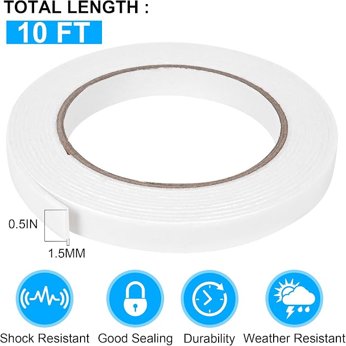 ToLanbbt Double Sided Foam Tape 0.5In x 10FT, Mounting Tape Heavy Duty