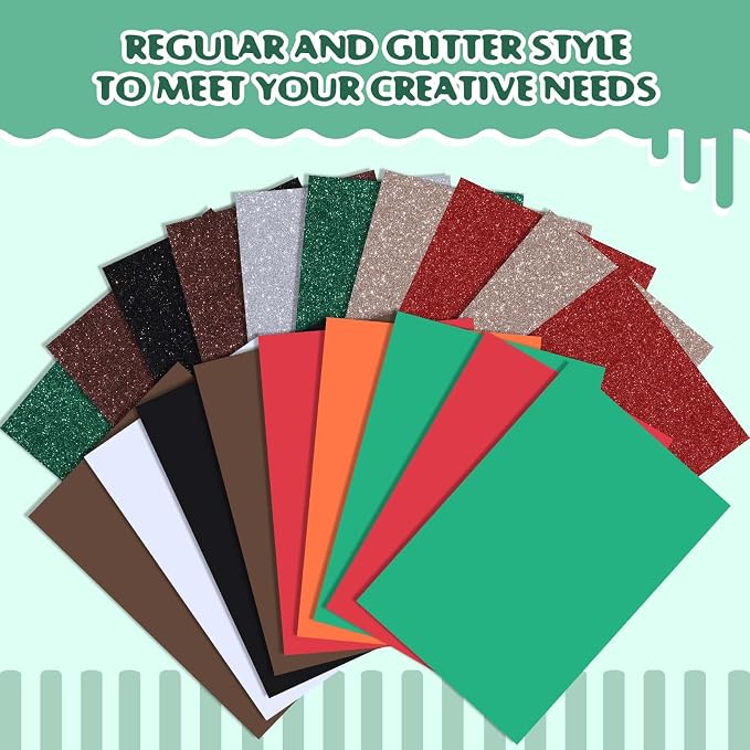 Feifeiya 48 Pack Glitter Foam Sheets Craft, 8 x 12 Inch Assorted Colors