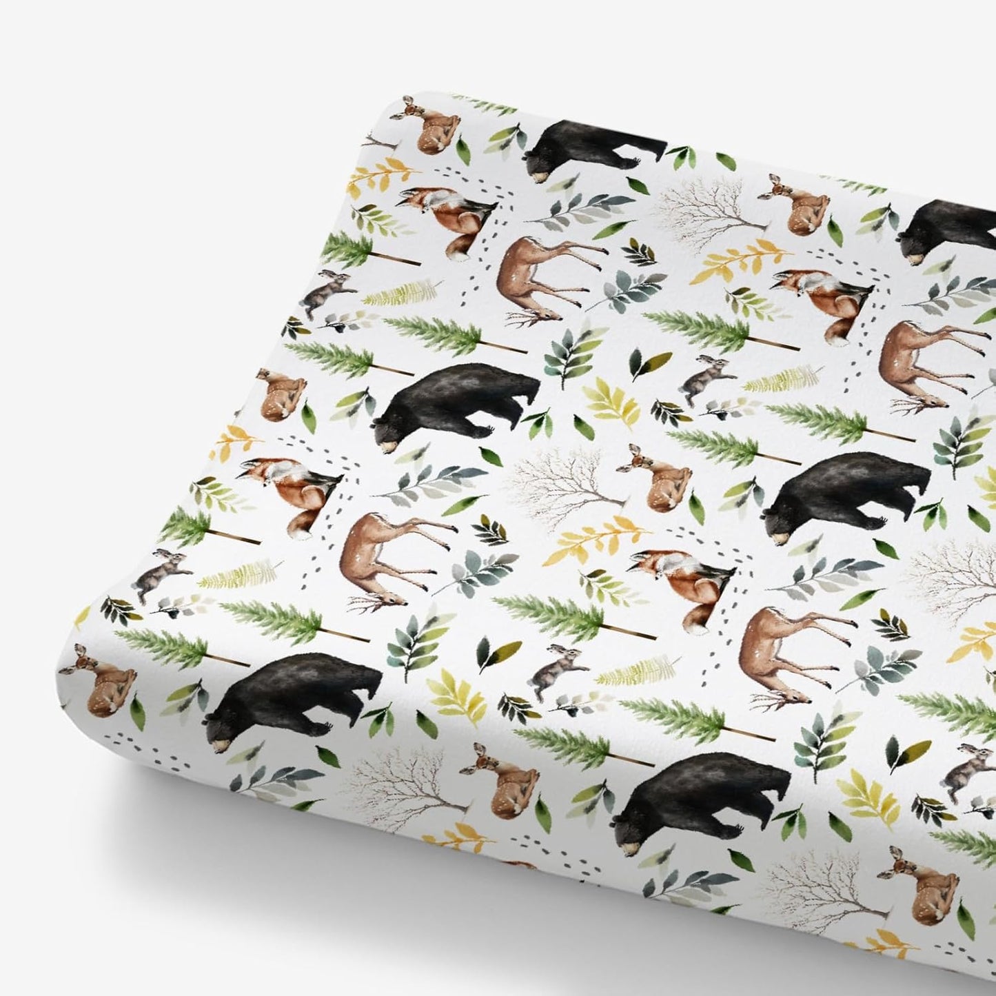 HawSkgFub Animals Pine Tree Changing Pad Cover for Baby Girl Boy, Natural Forest Bear Deer Fox Diaper Change Table Covers, Soft Stretchy Safe Snug Fitted Changing Mat Sheets Fit 32"/34" x 16"