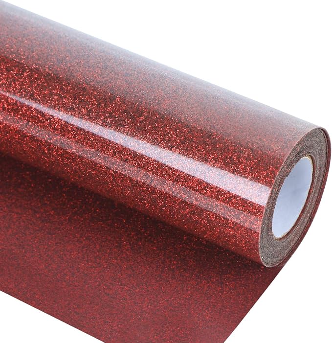 guangyintong Glitter Heat Transfer Vinyl HTV Rolls, Glitter Red HTV Vinyl