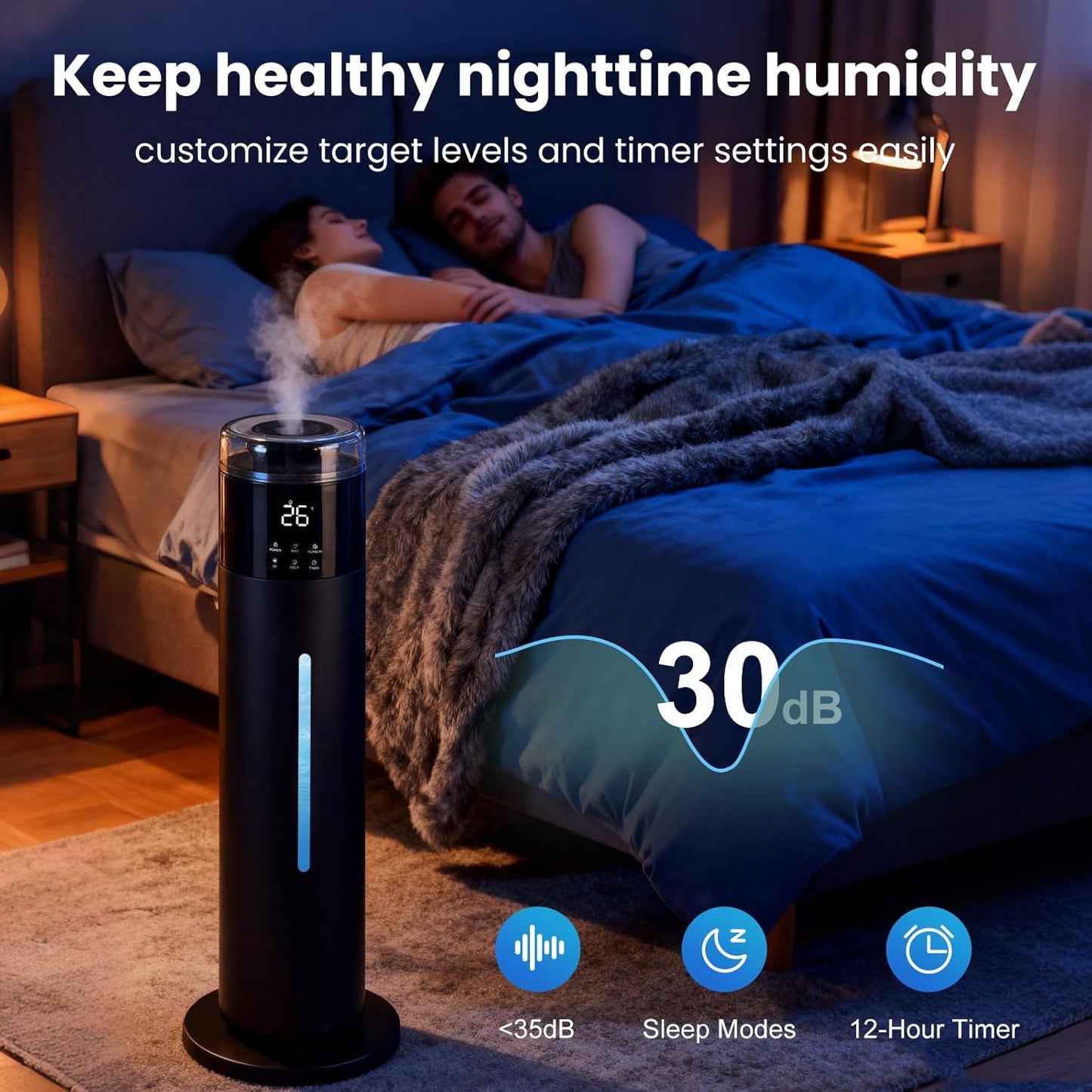 Large Humidifier for Bedroom, 8L/2.1Gal Ultrasonic Cool Mist, Remote control,Easy Clean with 350ML/H Large Mist Speed, Suitable for Kids Room Plant Yoga Study Room Office