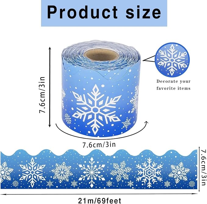 69 Feet Winter Snowflake Bulletin Board Borders, Scalloped Borders Bulletin