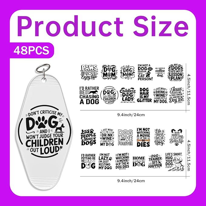 48PCS UV DTF Stickers Dog Quotes Transfer Sticker