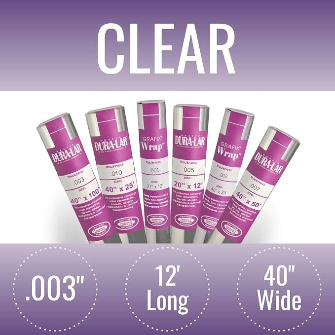 Grafix Dura-Lar 0.003" Film, Ultra Clear, Glossy 40" x12', Mylar/Acetate