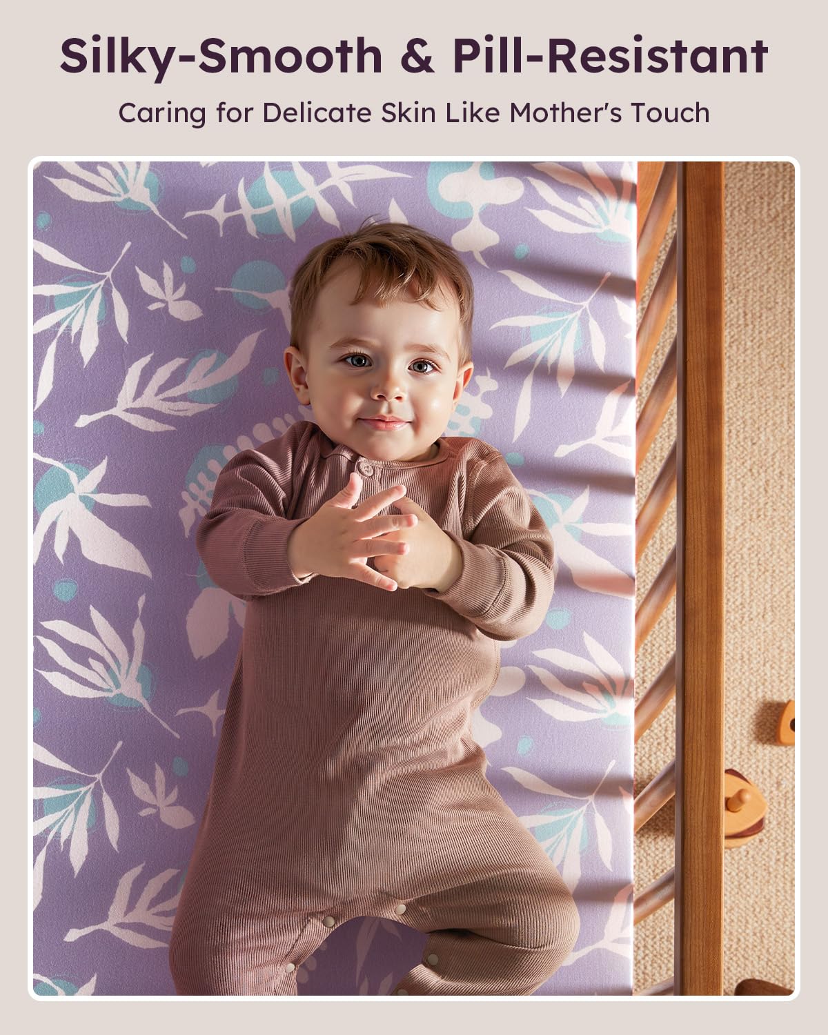 Baby Crib Sheets for Boys Girls, 28x52x8in Fitted Crib Sheet Neutral 3 Pack for Standard Crib and Toddler Mattress, Breathable Soft Microfiber Baby Sheet Purple Leaf