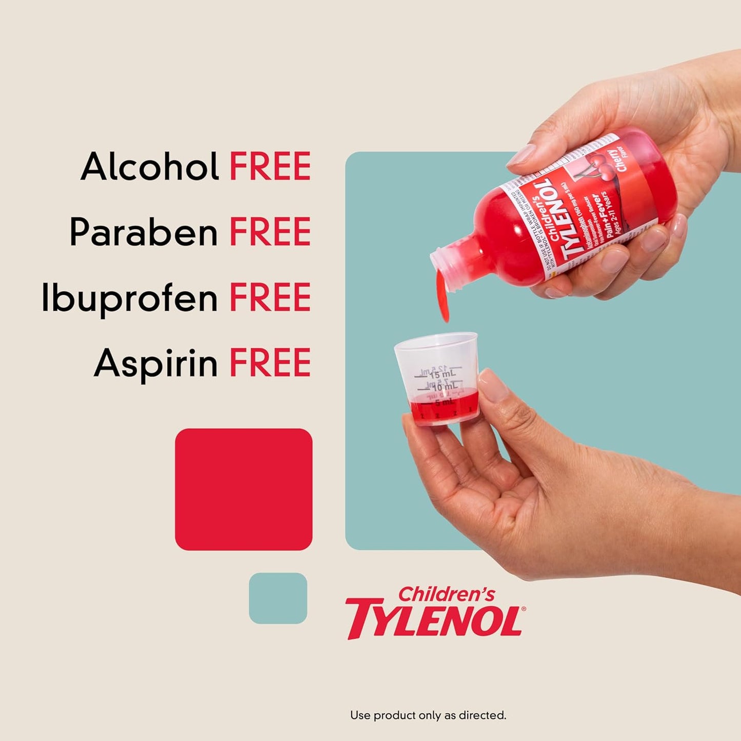Children's Tylenol Liquid Oral Suspension Medicine, Acetaminophen Pain Reliever & Fever Reducer, Aspirin-, Ibuprofen- & Alcohol-Free, Cherry, 4 Fl. Oz
