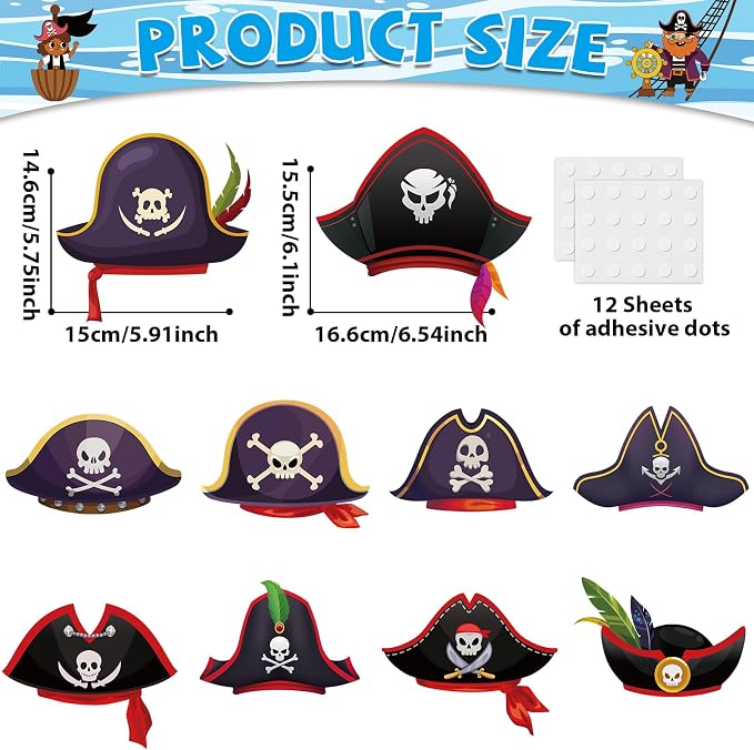gisgfim 80Pcs Pirate Cutouts Adventure Decorations Bulletin Board Skull Hat