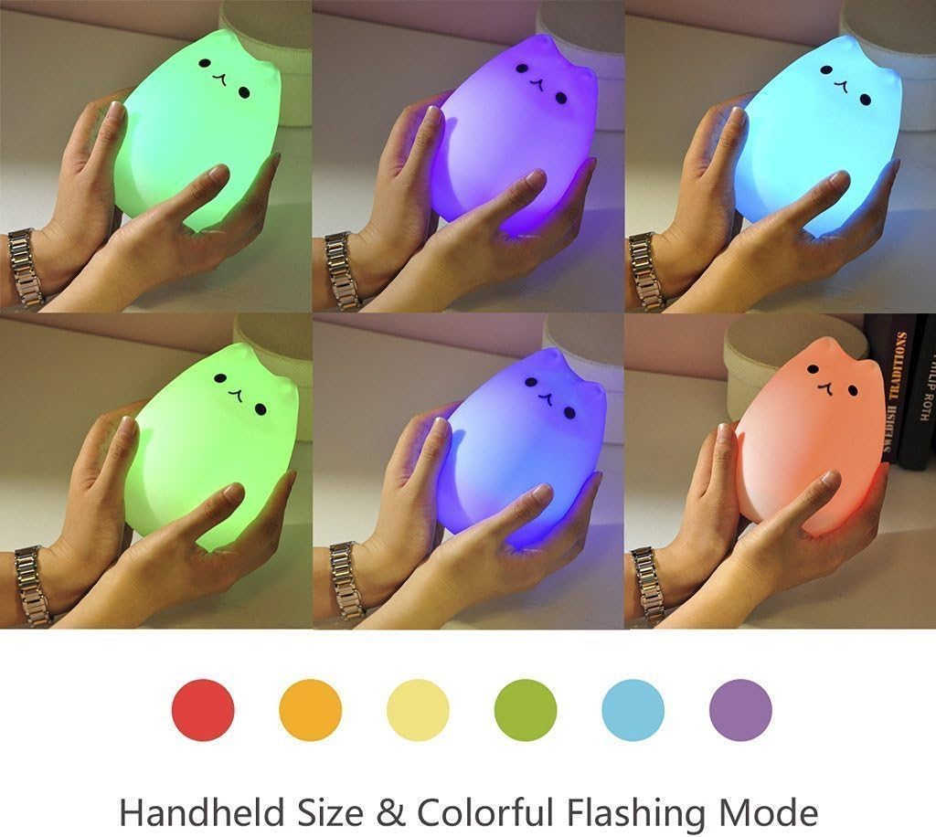 WoneNice Cute Kitty Night Light, Rechargeable Silicone Cute Lamp with Warm White & 7-Color Breathing Modes, Touch Sensor Control, Gift for Women Mom Teen Girls Kids Toddler Baby