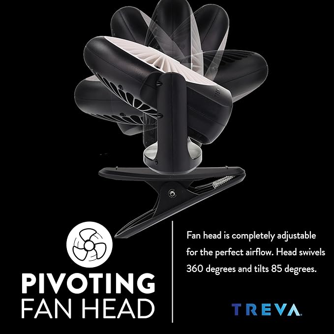 Treva 5 Inch Rechargeable Powered Clip Fan 3 Speed Slim and Portable Indoor and Outdoor Cooling Multi-Directional