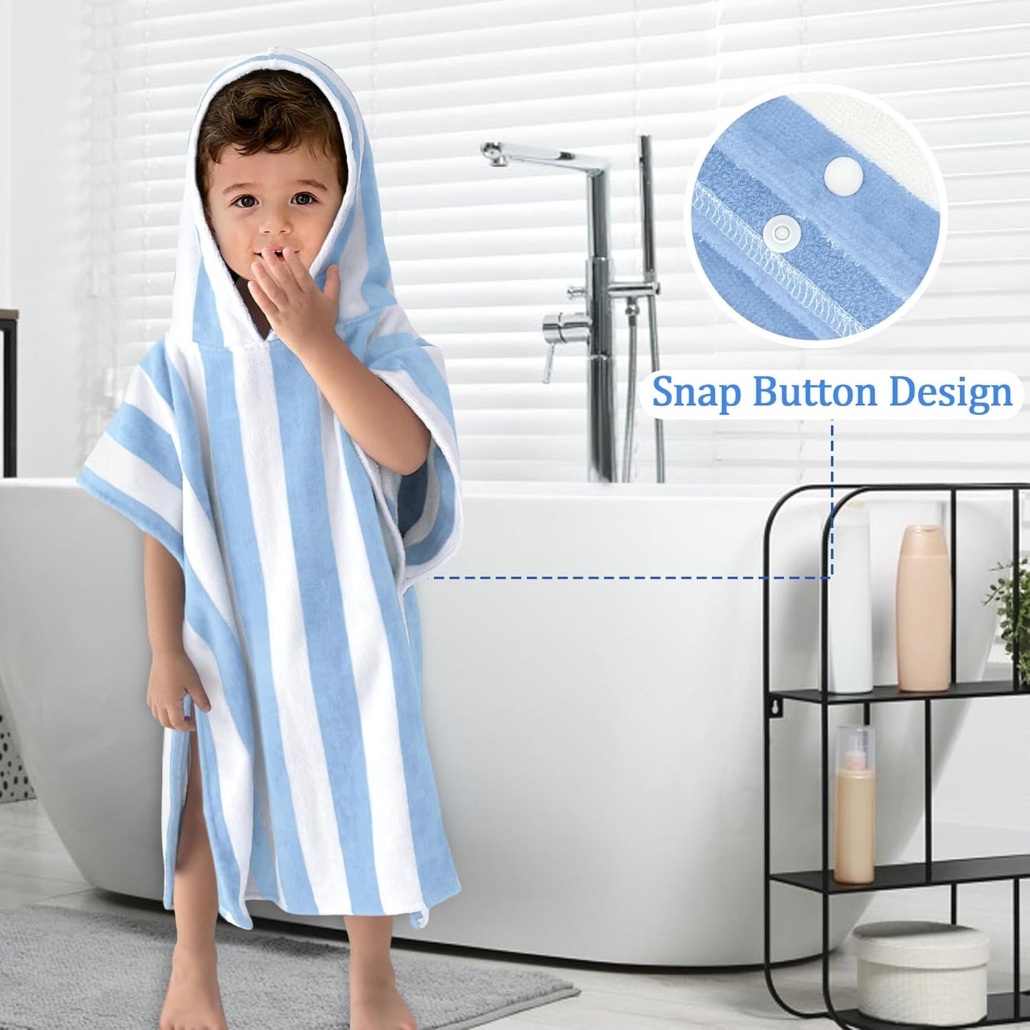 Toddler Poncho Towels with Hood, Oversized (2-4Years,22"X22") Made from 100% Soft Cotton,Absorbent Hooded Towels for Baby Boys,Perfect for Pool | Swimming | Bath | Beach,Light Blue Stripe