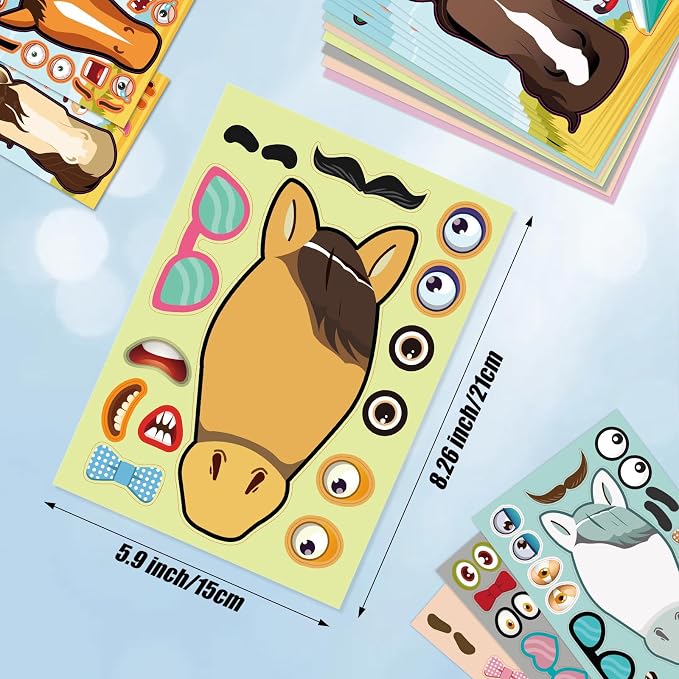 48 Sheets Create Funny Ponies Stickers, Make a Face Stickers