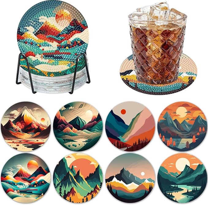 ijbnhd 8 Pcs Sunset Diamond Painting Coasters