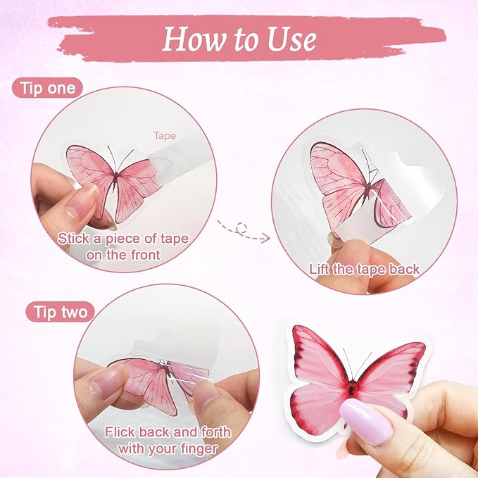 Imeepa 40Pcs Pink Butterfly Stickers Transparent Scrapbooking Stickers | PET
