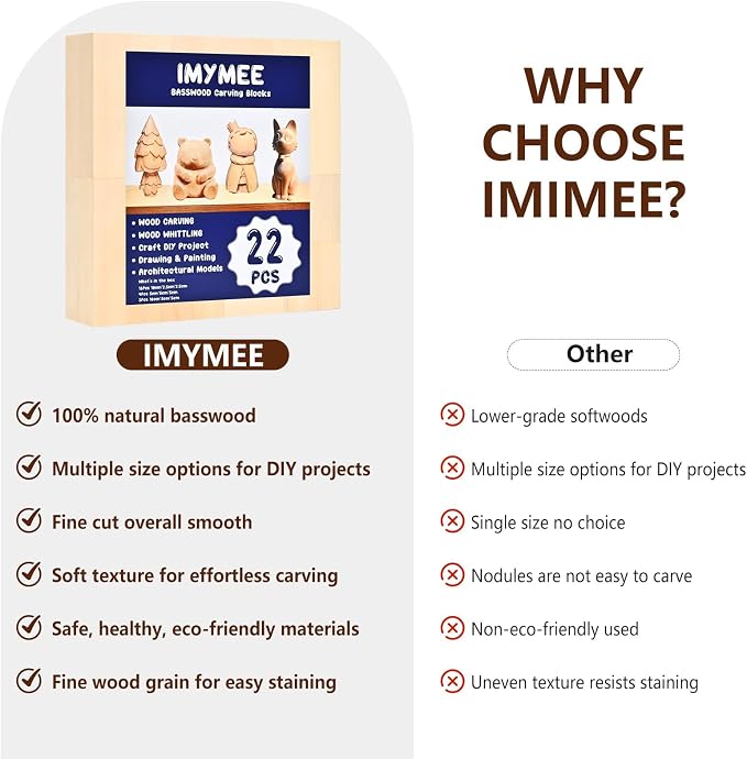IMYMEE Basswood Carving Blocks-22PCS Whittling Wood Blocks Wood Carving Kit