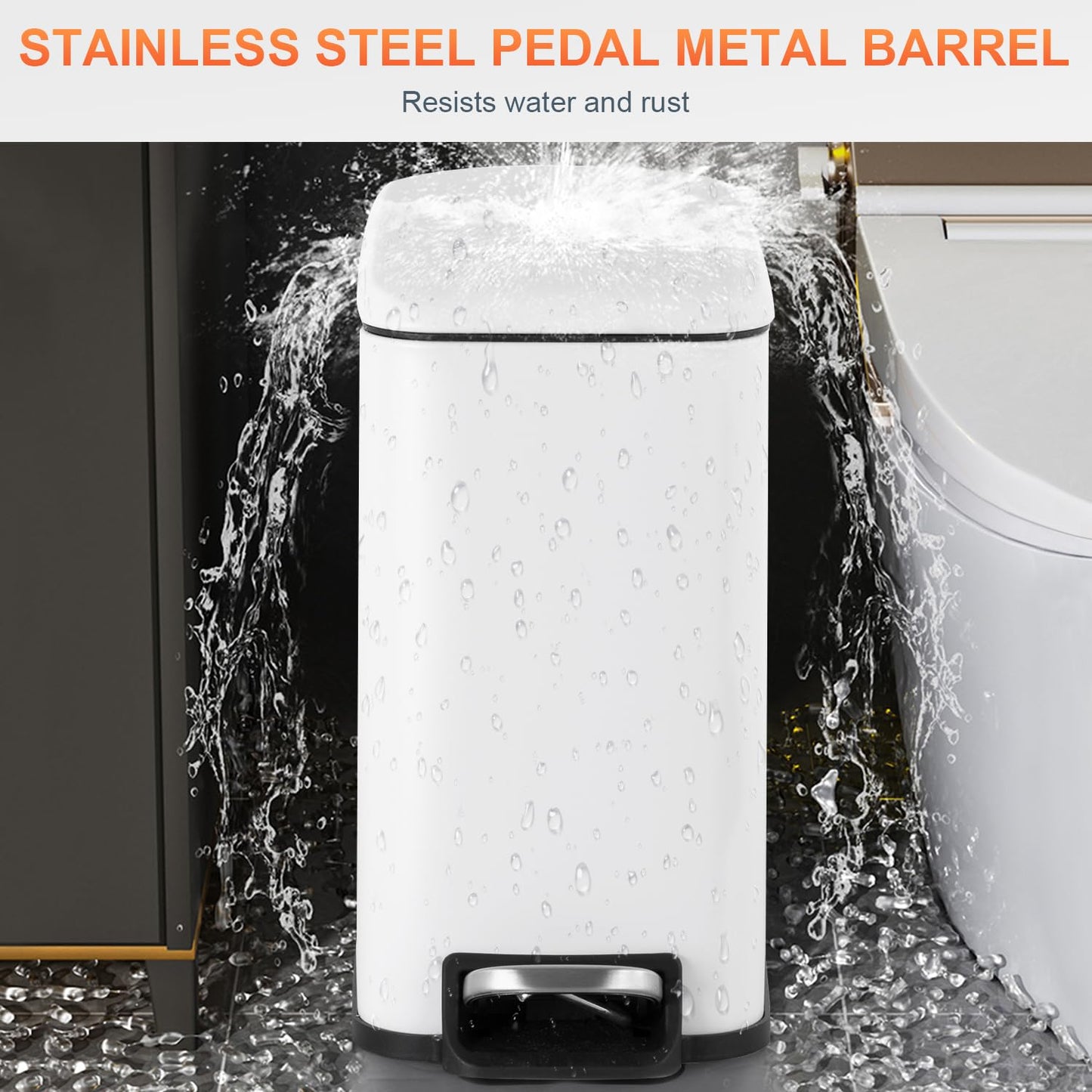 PayLessHere 1.3 Gallon Stainless Steel Slim Trash Can with Foot Pedal and Removable Inner Bucket for Bathroom, Kitchen, or Bedroom