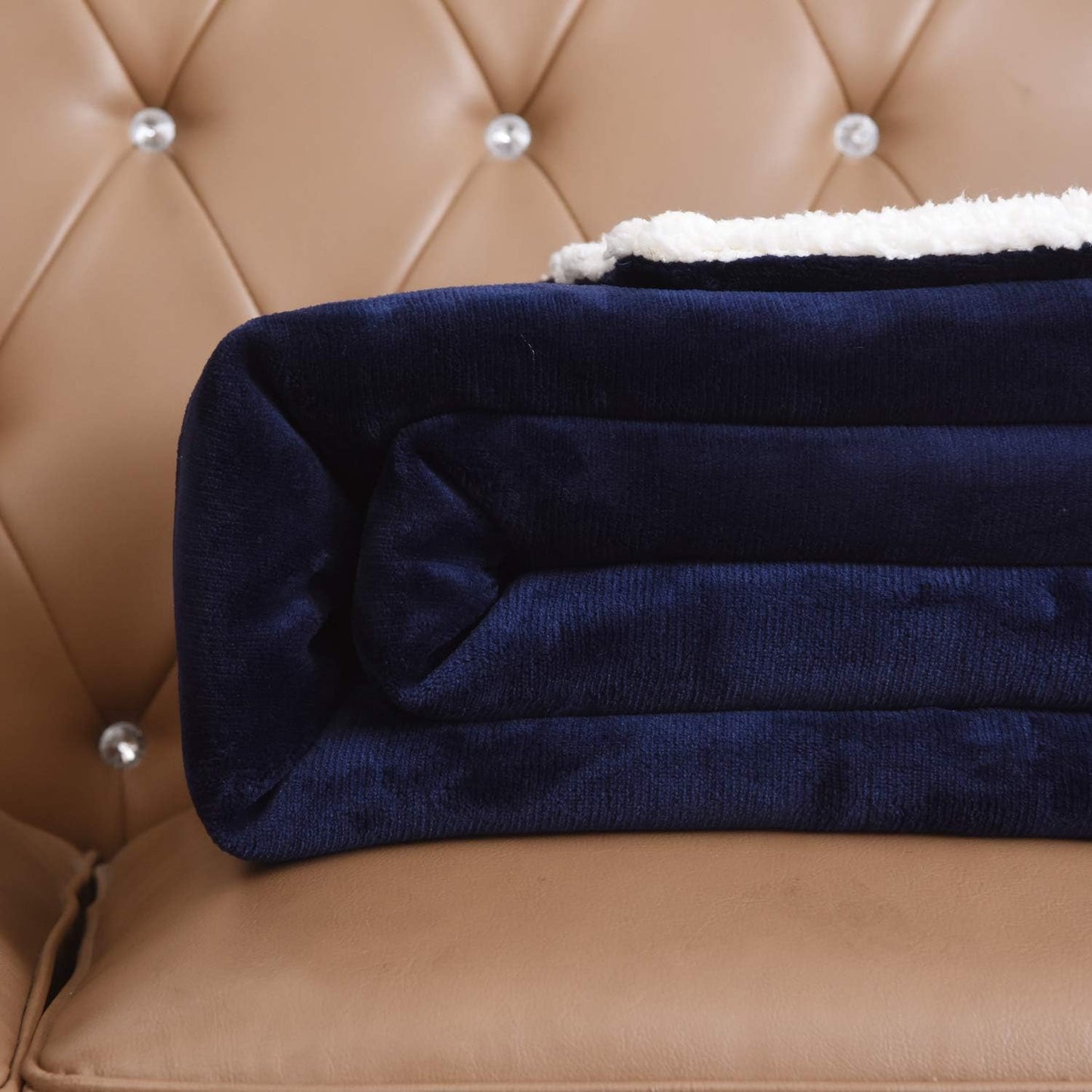 NANPIPER Sherpa Blanket Warm Blankets for Winter Super Soft Fuzzy Flannel Fleece/Wool Like Reversible Velvet Plush Couch Blanket Lightweight(Navy Blue Throw Size 50"x60")