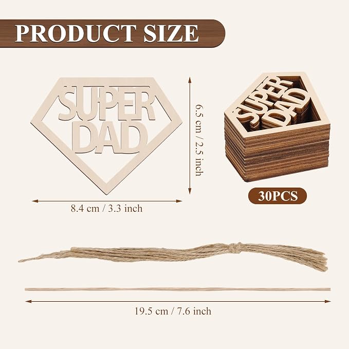 Dad 30Pcs Unfinished Wood Crafts Fathers Day DIY Cutouts Dad Birthday Present