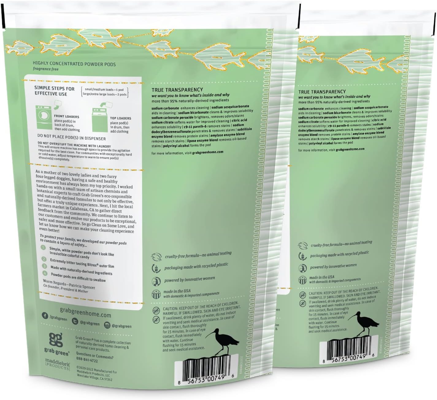 Grab Green Newborn Baby Laundry Detergent Pods, 60 Loads, Fragrance Free, Mineral Based, Non-Toxic, Stain Remover