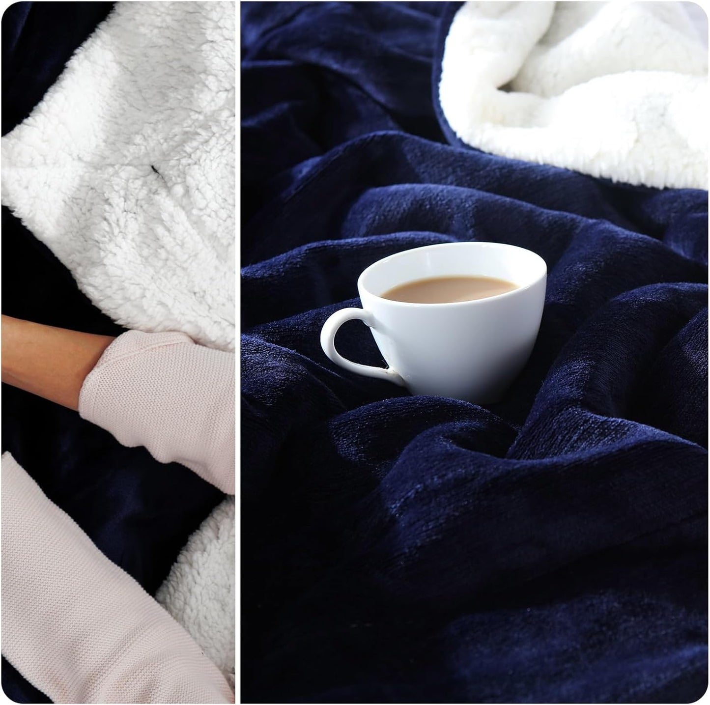 NANPIPER Sherpa Blanket Twin Size for Couch, Warm and Lightweight Throw, Soft Fuzzy Plush Fleece for Winter, Estate Blue 60x80 Inches