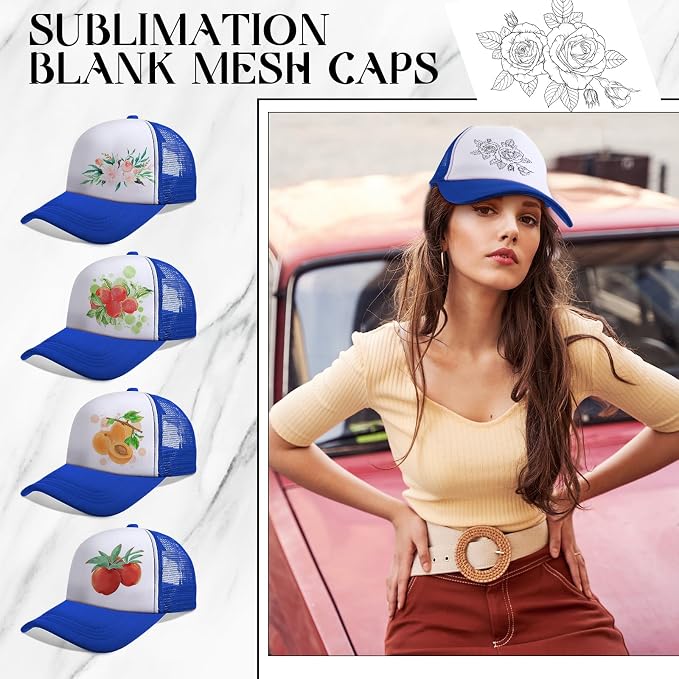 Vabean 24 Pack Sublimation Blank Cap Trucker Mesh Cap Unisex Plain Blank