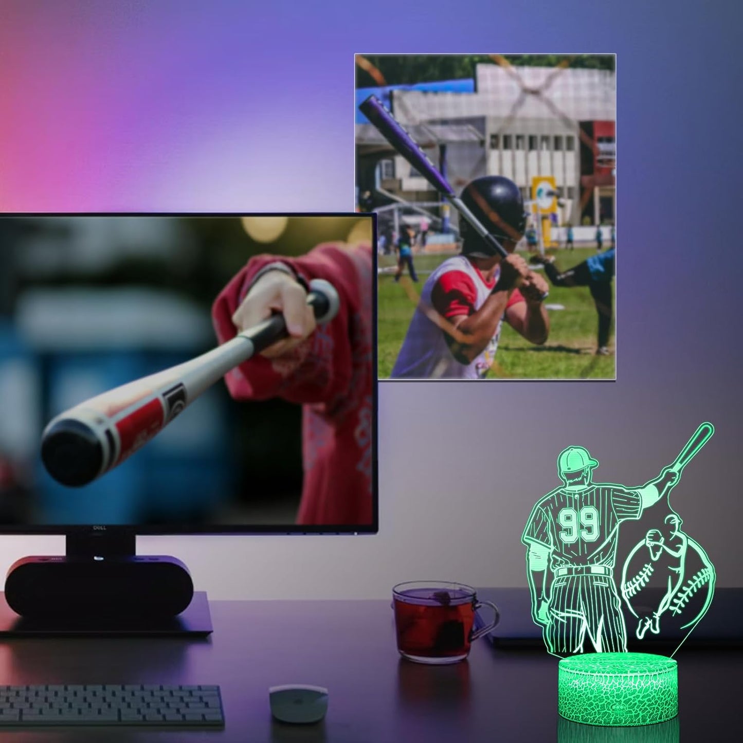 Baseball Gifts for Boys, 16 Colors Baseball Night Light - Remote Control, Timer Tpye-C Dimmable Lamp, LED 3D Light Illusion, Glow Room Decor
