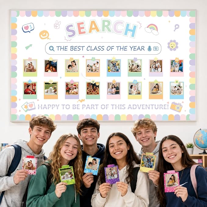 Photo Display Bulletin Board Kit Welcome Back to School Search Pastel Rainbow