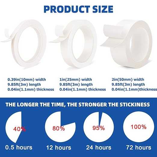 Double Sided Mounting Tape Heavy Duty, Damage Free, No Residue PE Foam Tape