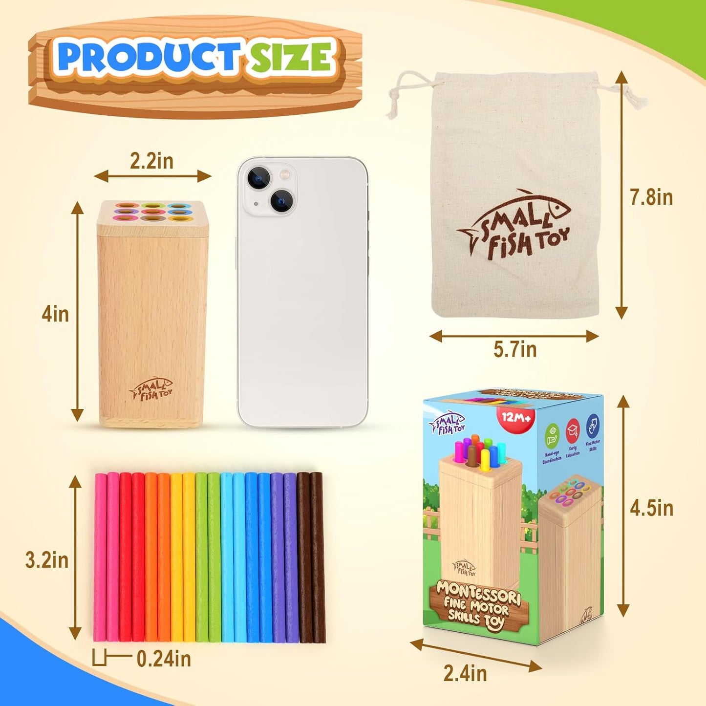 Montessori Toys for 1-3 Year Old: Wooden Learning Fine Motor Skills Toys for Toddlers, Color Sorting Sensory Fidget for Toddlers 1-3, Object Permanence Cause and Effect Boys Small Gifts 12 Month Old