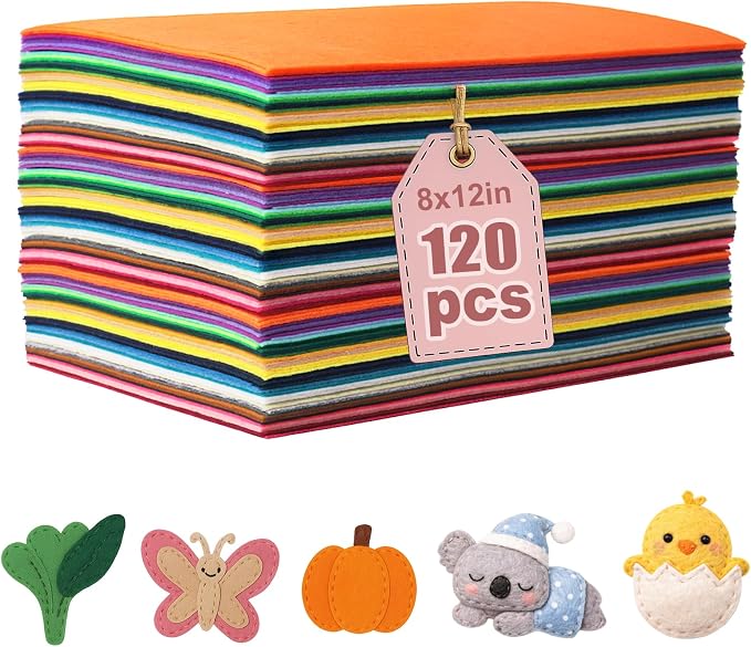120 PCS, 1mm Stiff Felt Fabric Sheets
