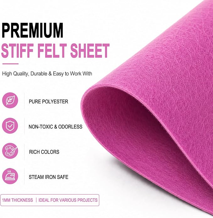 Lilac Large Felt Fabric 36" x 36", 1mm Stiff Felt Sheet, Nonwoven Fabric