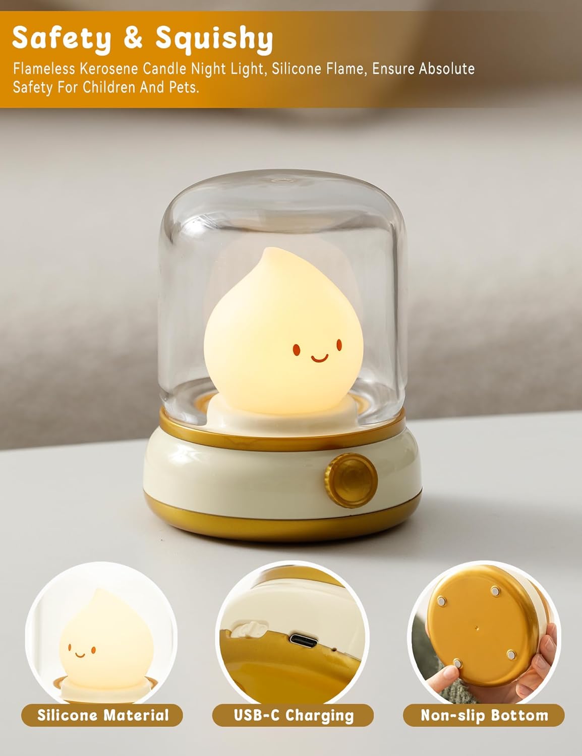 Christmas Gifts for Teens Flame Lamp, Christmas Decor,Kids Night Light，Adjustable Dimmable Rechargeable Night Light for Kids, Girls, Boys Gifts,Christmas Decorations
