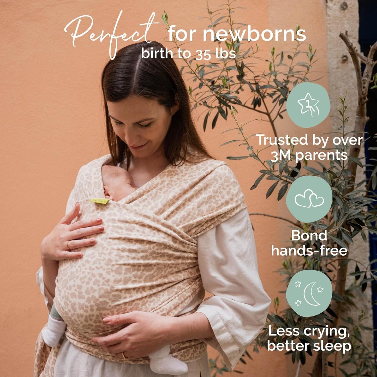 Boba Baby Wrap Carrier – Original Baby Sling Carrier for Newborns (7–35 lbs), Soft, Secure, Hands-Free & Ergonomic, Ideal for Comfortable Bonding, New Parents (Sand Leopard)