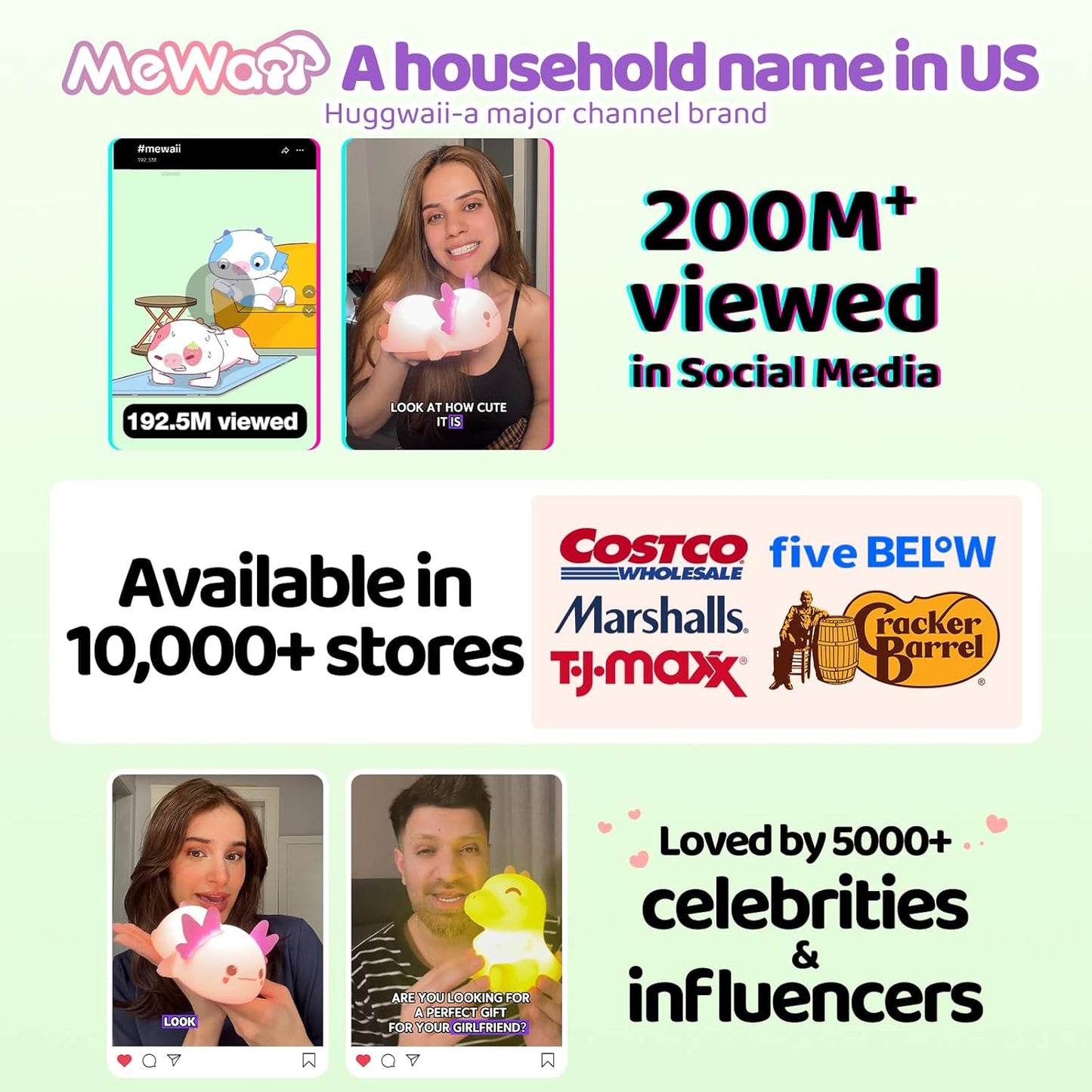 Mewaii Huggwaii Squishy Axolotl Night Light for Kids – Dimmable Silicone Axolotl Lamp, 2025 Upgraded Design, 20H Battery Life Rechargeable Lamp,Safe Sleep Aid Gift for Toddlers, Girls&Baby Room Decor