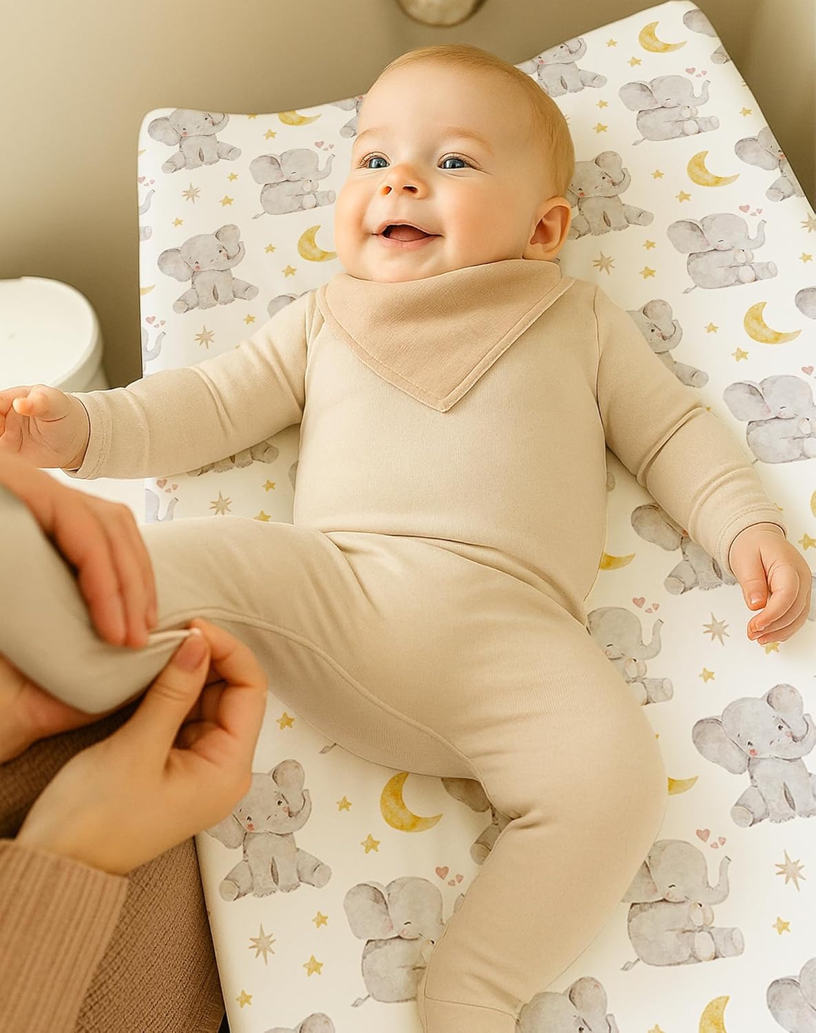 Changing Pad Cover for Baby Boys Girls 2 Pack, Fits Standard 32”×16” Changing Table Pads, Silky Breathable Stretch Knit, Machine Washable (Elephant Dream)