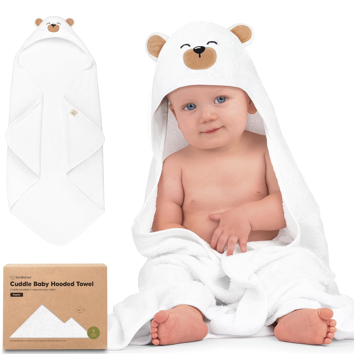 KeaBabies Hooded Baby Towel for Newborn - Viscose Derived from Bamboo Large Baby Bath Towels with Hood for Boys, Girls, Toddler, Extra Absorbent & Soft Newborn Bath Essentials (Grizzly, Regular)