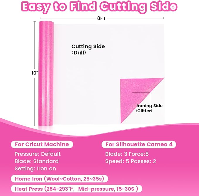 Neon Pink Glitter HTV Heat Transfer Vinyl, Glitter Iron on Vinyl 10" x 8ft |