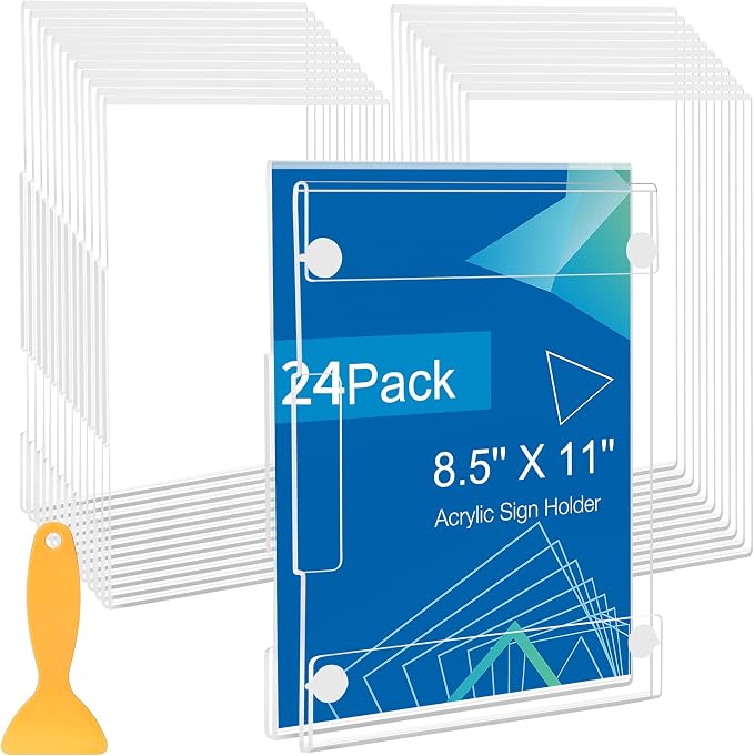 24 Pack Acrylic Sign Holder 8.5 x 11 Wall Mount, Vertical & Horizontal Use