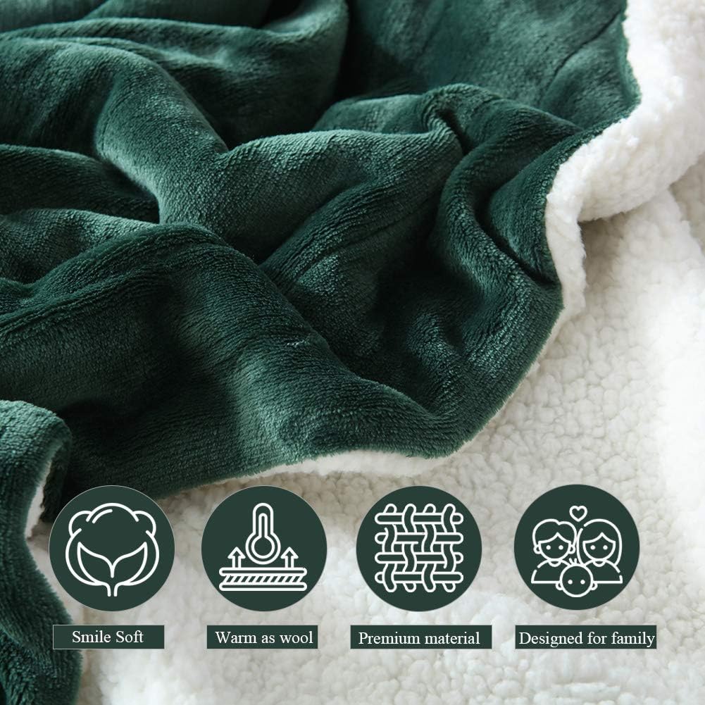 NANPIPER Bed Blanket Reversible Sherpa Flannel Blanket Super Soft Fuzzy Plush Fleece Microfiber (90"x90" Olive Green) Queen