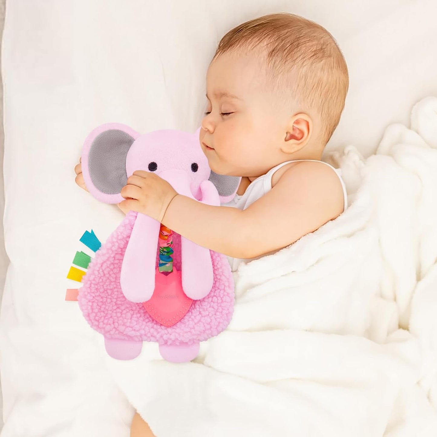 Pro Goleem Pink Elephant Loveys for Babies Girl and Boy, Baby Lovey with Teether, Baby Toys 0 3 6 9 12 Months, Safety Teething Toys for Babies Infant Newborn and Toddler