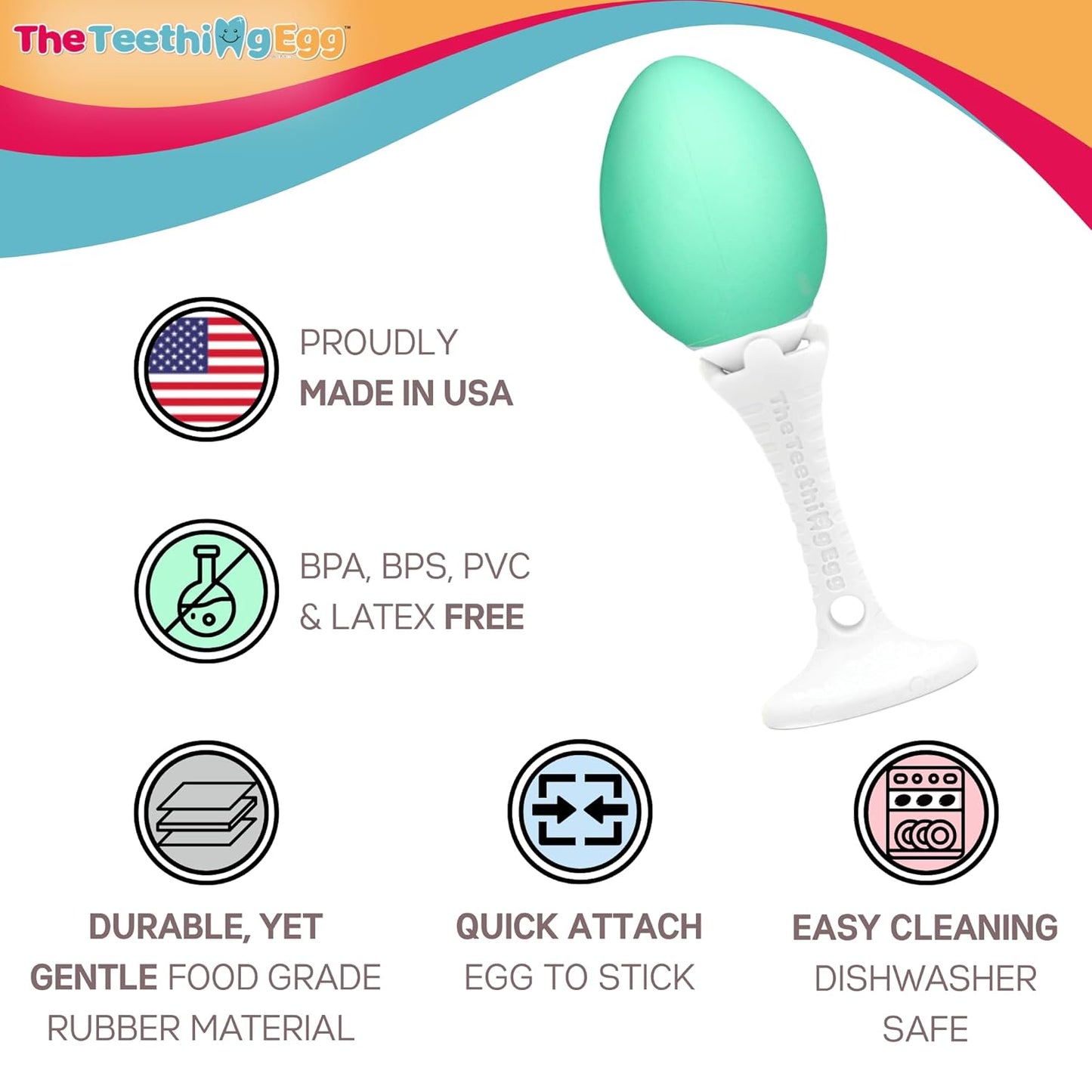 The Teething Egg and Grippie Stick - Baby Development Teething Toys 3, 4, 6, 12 Up to 18 Months Old Boy or Girl, Sensory Toys, A Baby Registry Must Have Teether, Pink