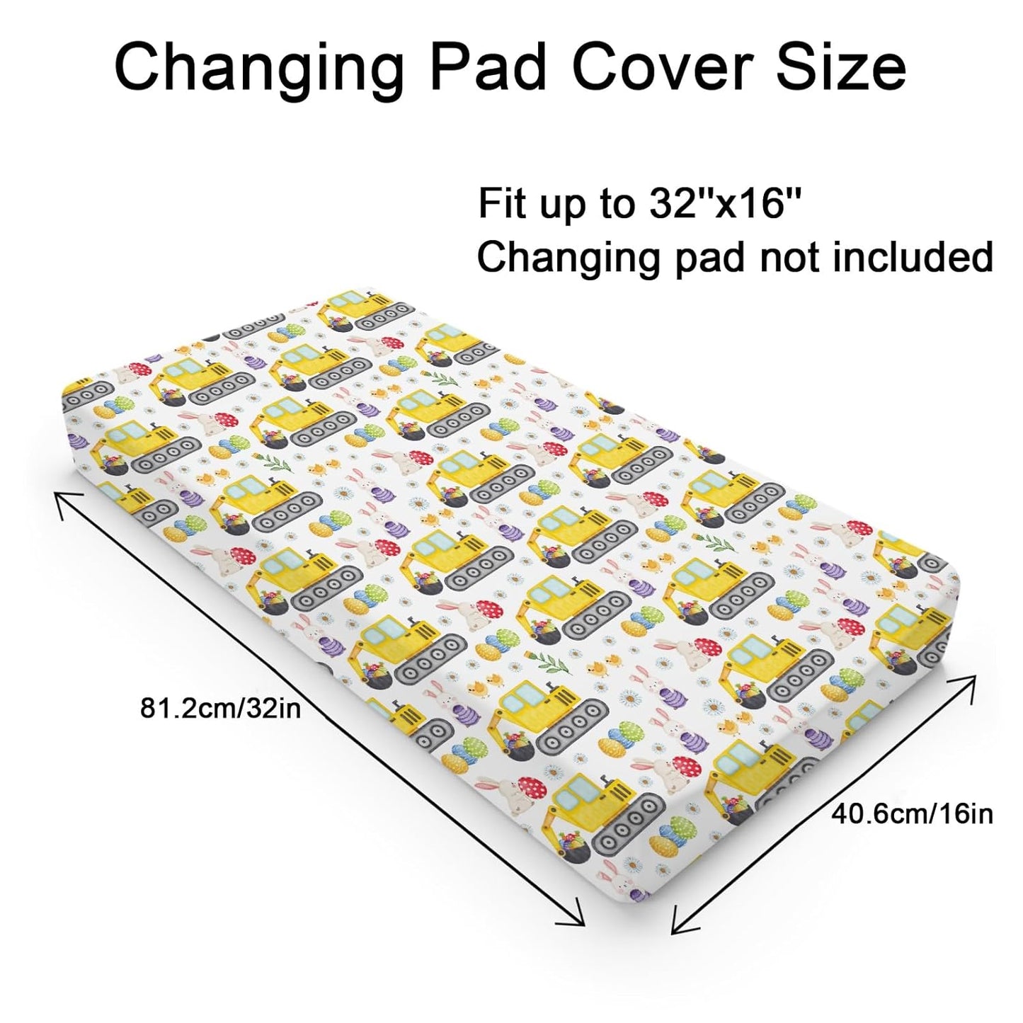 Easter Construction Trucks Changing Pad Cover Colorful Bunny Eggs Chicks Spring Floral Unisex Diaper Change Table Sheets for Boy Girl Soft Breathable Stretch Fitted Changing Pad Table Mats 32''x16''