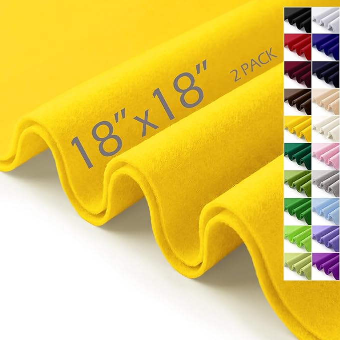 Yellow Felt Fabric Sheets 18" x 18" 1.6mm Soft Felt, Sew and Glue, DIY Sewing