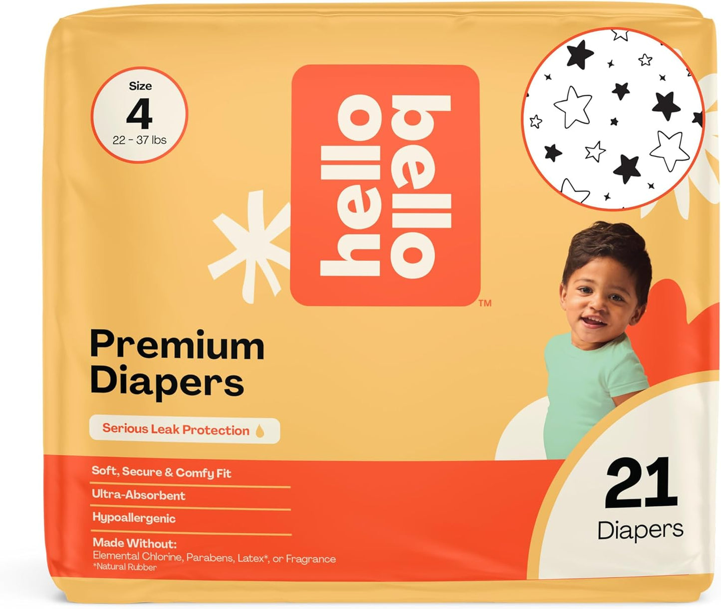 Hello Bello Diapers, Size 4 (22-37 lbs) Superstars, 21 Count of Premium Disposable Baby Diapers, Hypoallergenic with Soft, Cloth-Like Feel