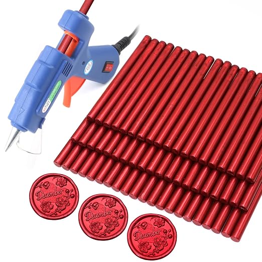 Wax Seal Kits, Flame Red Sealing Wax Sticks, HOSEALING Glue Gun and Wax Seal