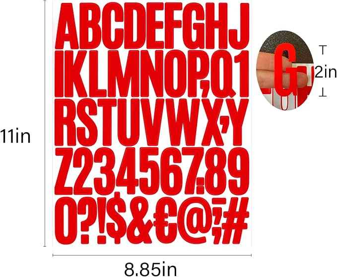 Letter Stickers, Mailbox Numbers, 2 Inch Waterproof Vinyl Alphabet | 2 Inch Red