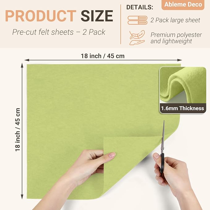 Olive Green Felt Fabric Sheets 18" x 18" 1.6mm Soft Craft Felt | Soft Precut